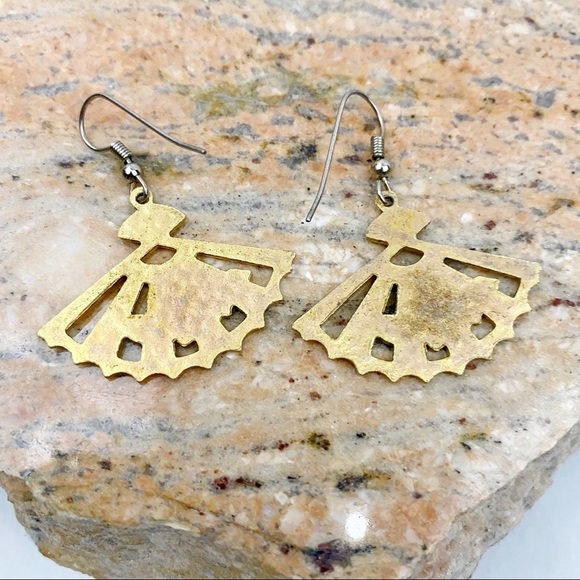 VINTAGE poinsettia fan-shaped holiday earrings - Picture 6 of 6